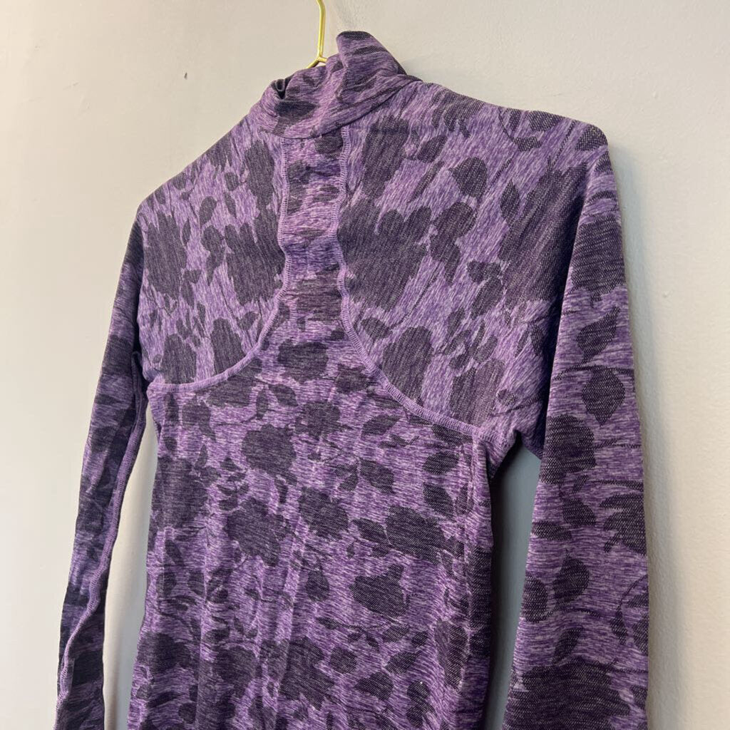 Athleta Purple Flower Print Long Sleeve Pullover Extra Small