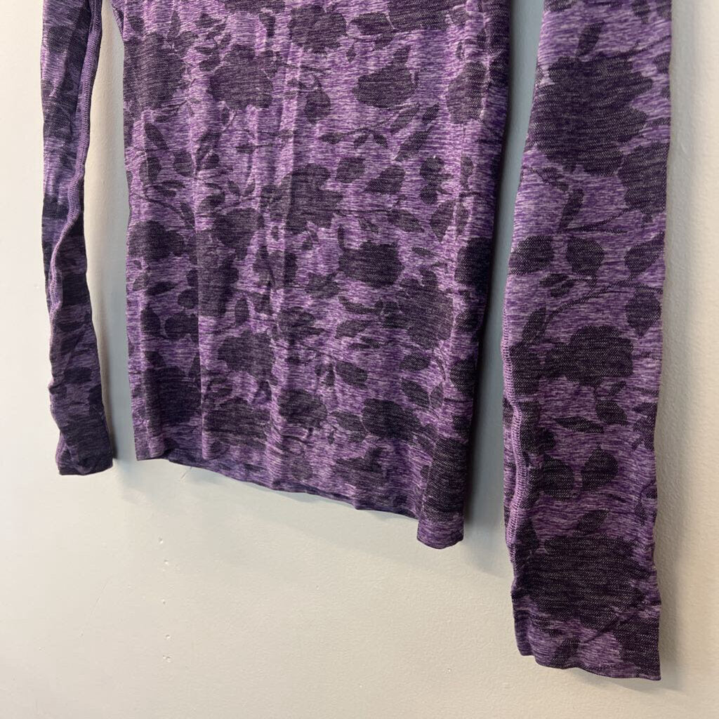 Athleta Purple Flower Print Long Sleeve Pullover Extra Small