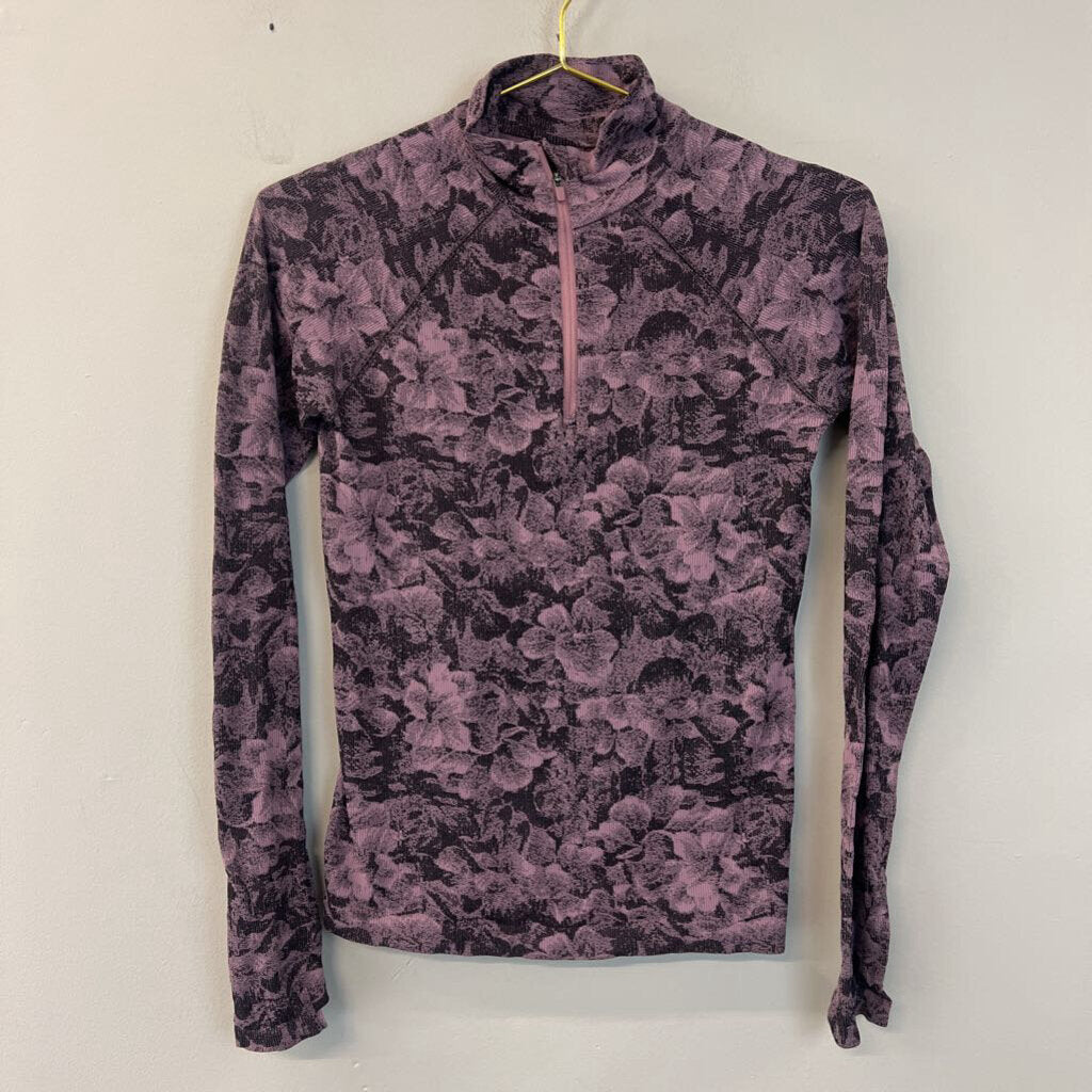 Athleta Purple/ Black Flower Long Sleeve Pullover Extra Small