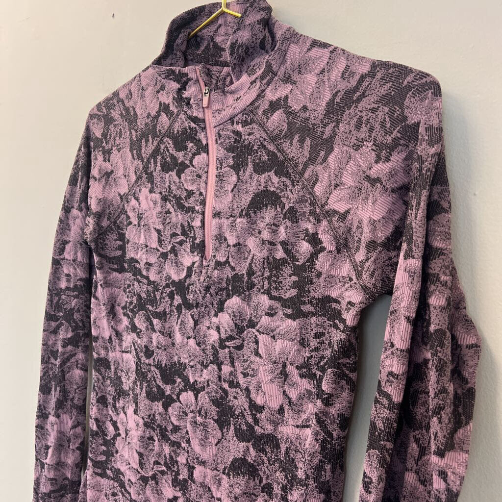 Athleta Purple/ Black Flower Long Sleeve Pullover Extra Small