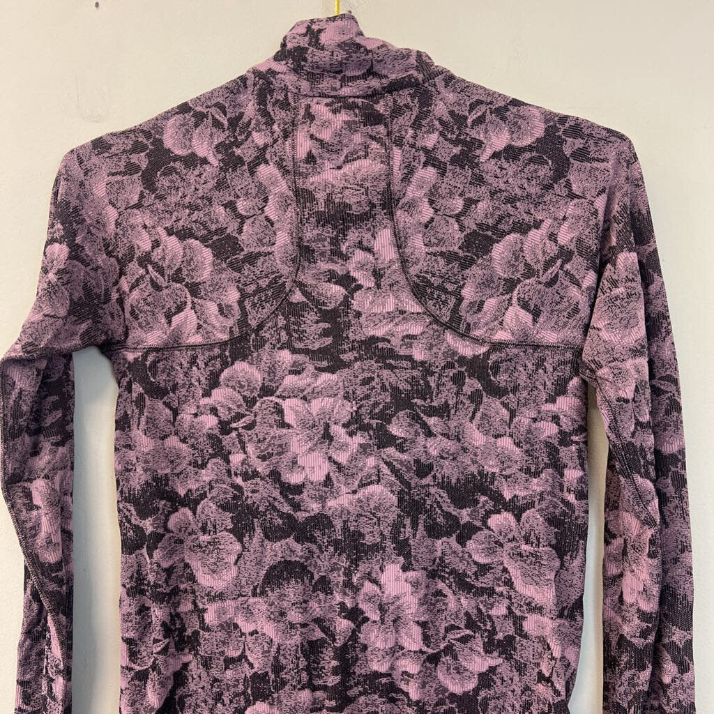 Athleta Purple/ Black Flower Long Sleeve Pullover Extra Small