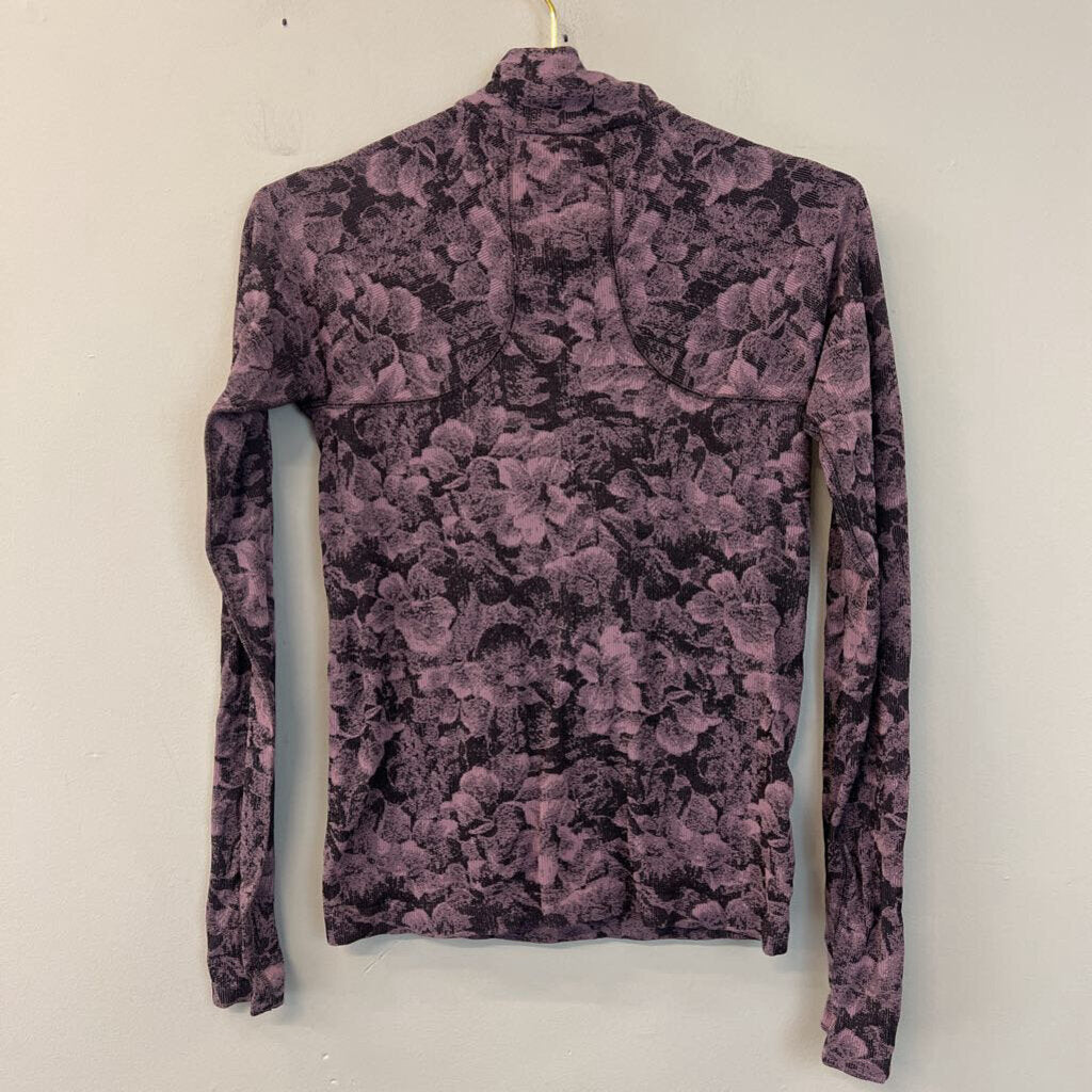 Athleta Purple/ Black Flower Long Sleeve Pullover Extra Small