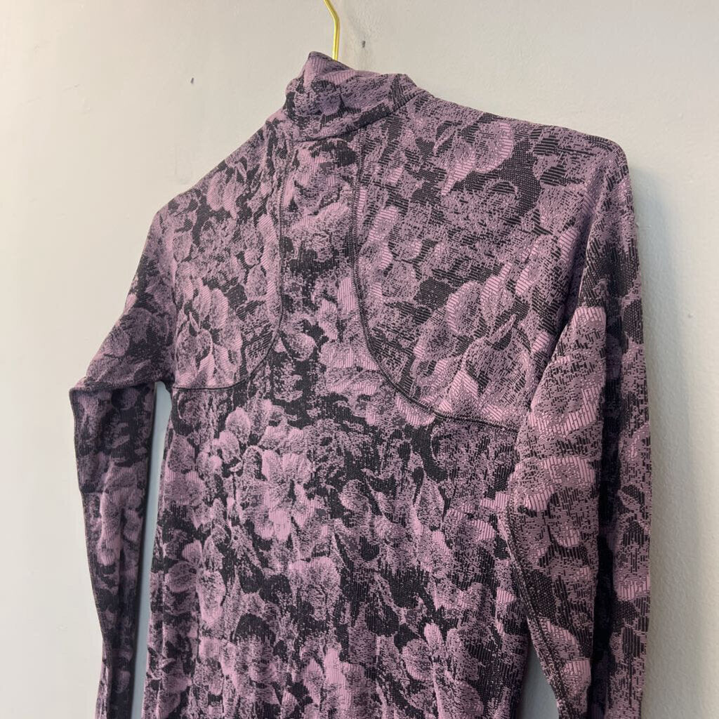 Athleta Purple/ Black Flower Long Sleeve Pullover Extra Small