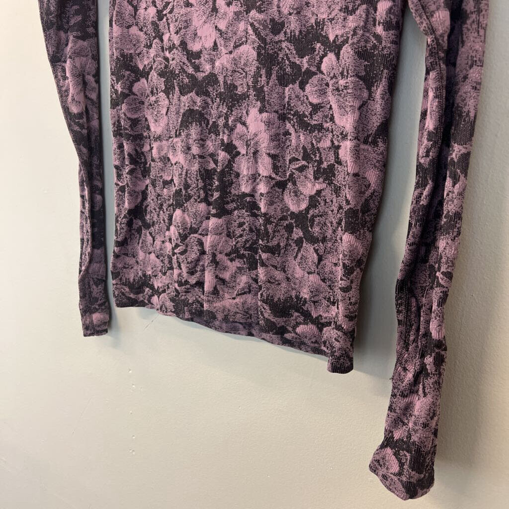 Athleta Purple/ Black Flower Long Sleeve Pullover Extra Small