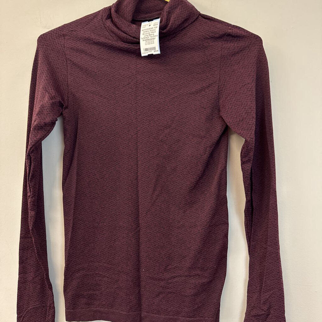 Athleta Burgundy/ Black Long Sleeve Turtleneck Top Extra Small