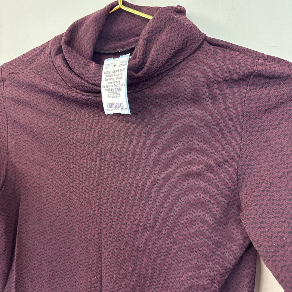 Athleta Burgundy/ Black Long Sleeve Turtleneck Top Extra Small