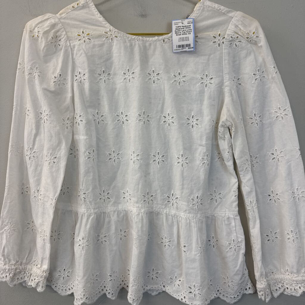 Madewell White Eyelet Lace Long Sleeve Top Extra Small