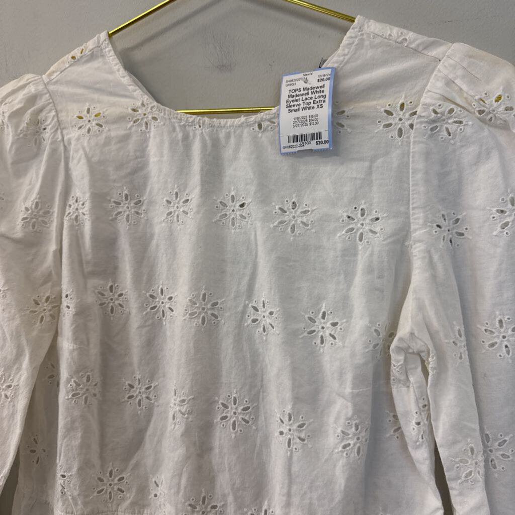 Madewell White Eyelet Lace Long Sleeve Top Extra Small