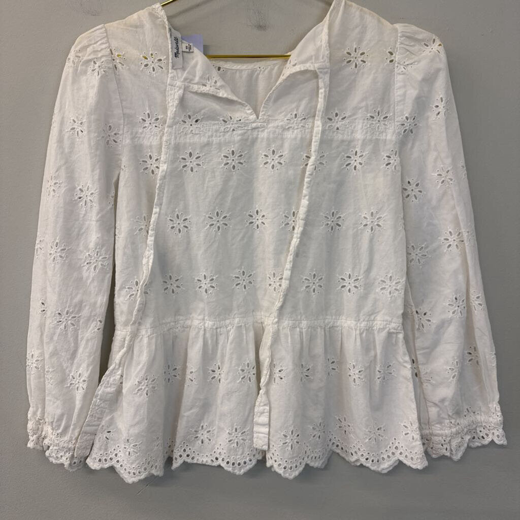 Madewell White Eyelet Lace Long Sleeve Top Extra Small