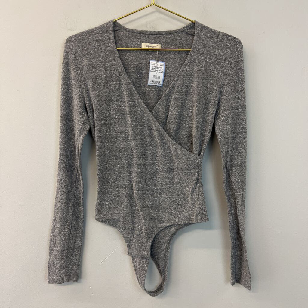 Madewell Grey V Neck Long Sleeve Bodysuit Small