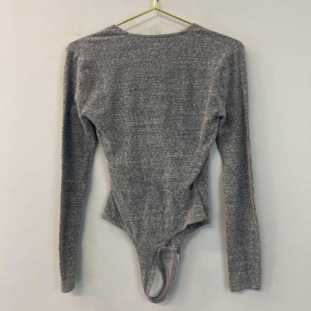 Madewell Grey V Neck Long Sleeve Bodysuit Small