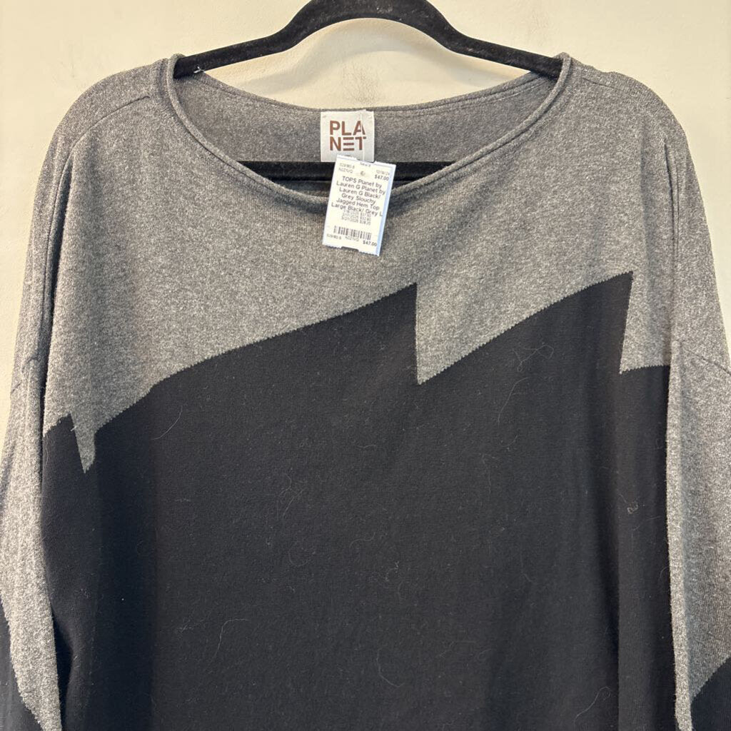 Planet by Lauren G Black/ Grey Slouchy Jagged Hem Top Large