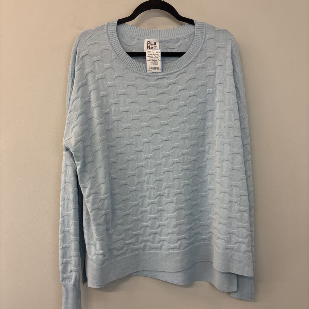 Planet by Lauren G Blue Textured Long Sleeve Sweater Top Large