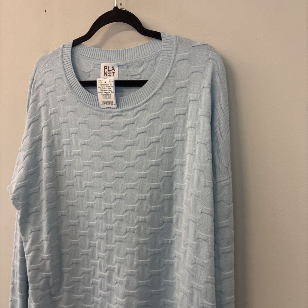 Planet by Lauren G Blue Textured Long Sleeve Sweater Top Large