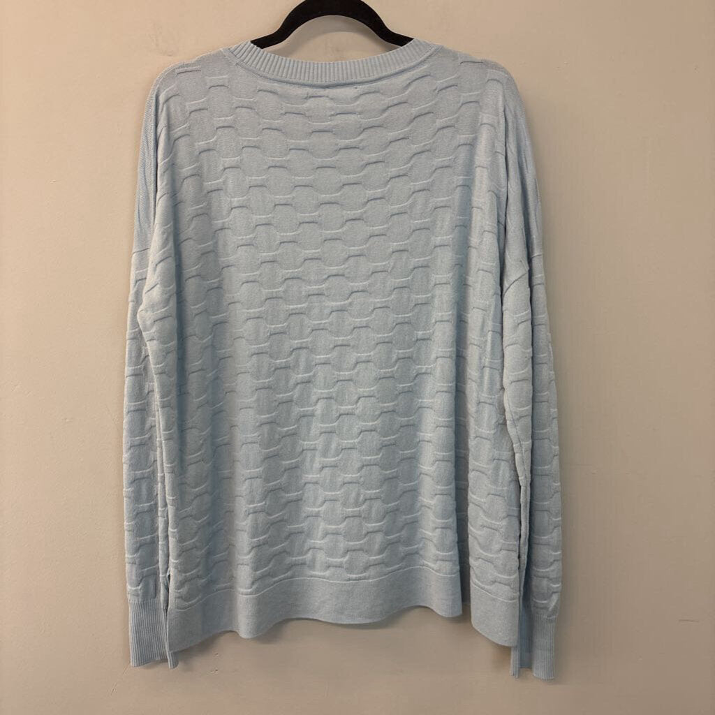 Planet by Lauren G Blue Textured Long Sleeve Sweater Top Large