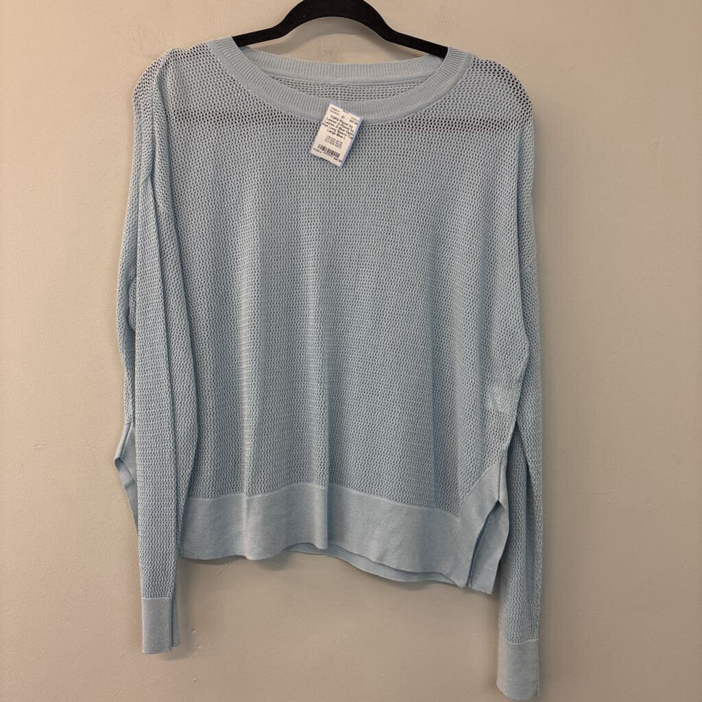 Planet by Lauren G Blue Open Knit Long Sleeve Top Large