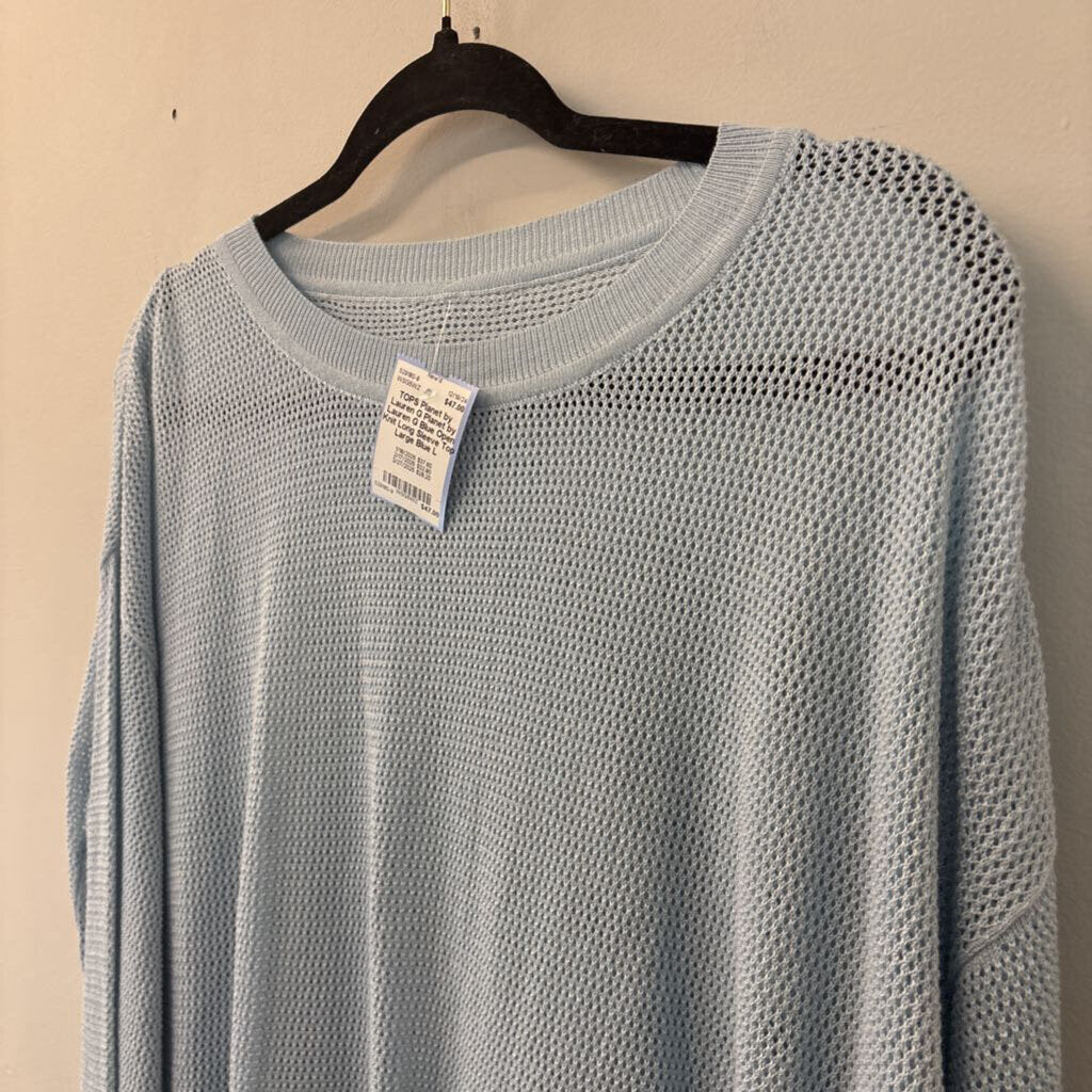 Planet by Lauren G Blue Open Knit Long Sleeve Top Large