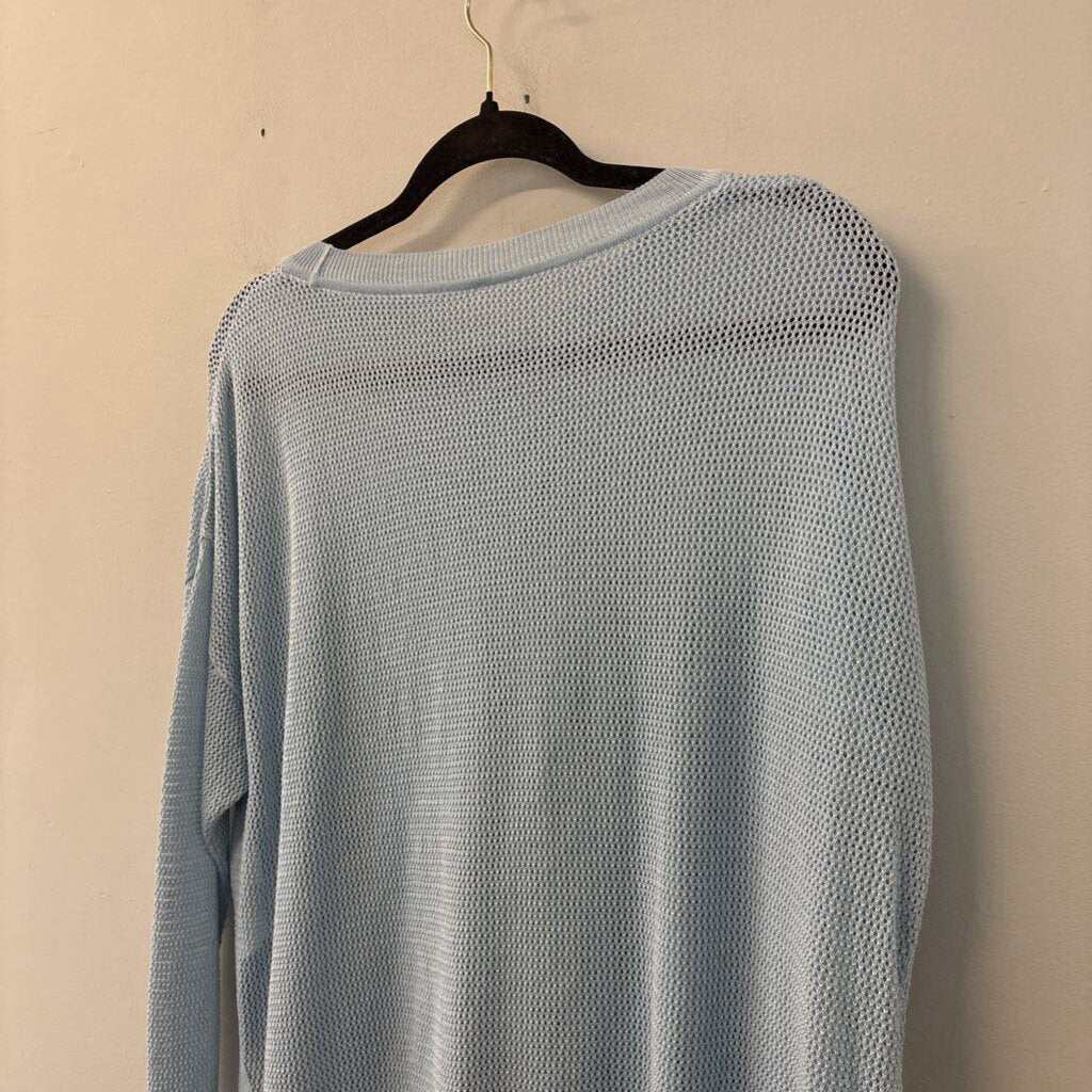 Planet by Lauren G Blue Open Knit Long Sleeve Top Large