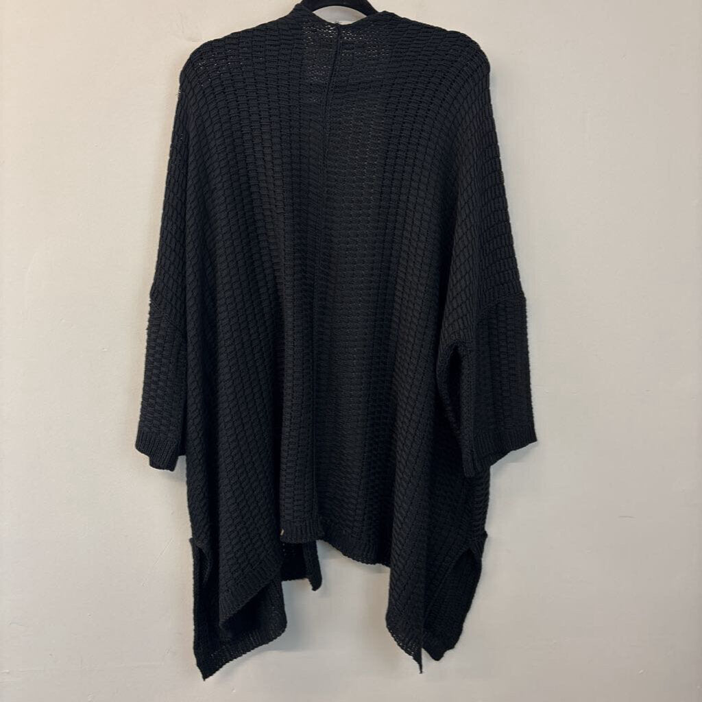 Ozai N Ku Black Heavy Knit Open Front Slouchy Sweater Large