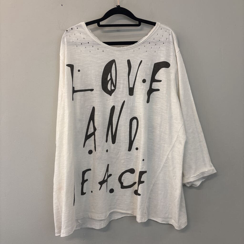 Paper Lace White/ Multi Love and Peace Graphic Top Large