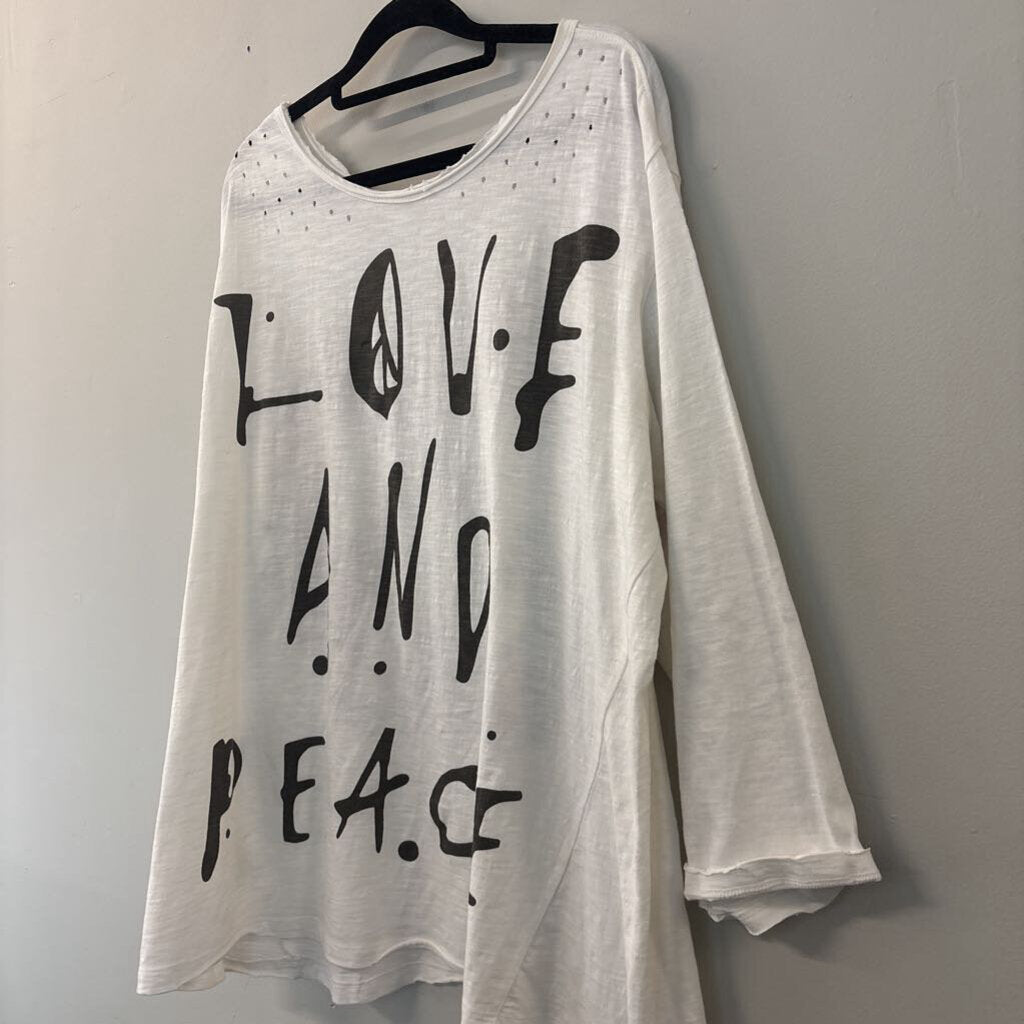 Paper Lace White/ Multi Love and Peace Graphic Top Large