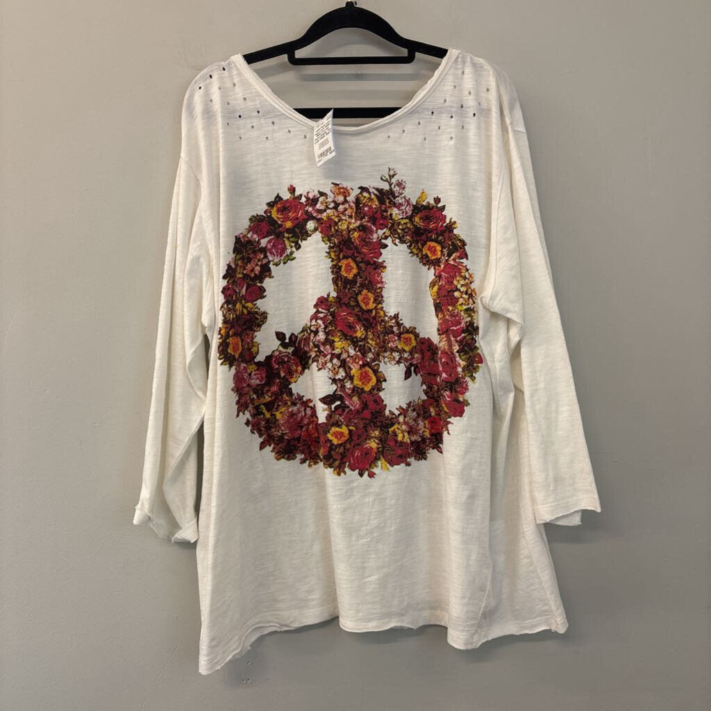 Paper Lace White/ Multi Love and Peace Graphic Top Large