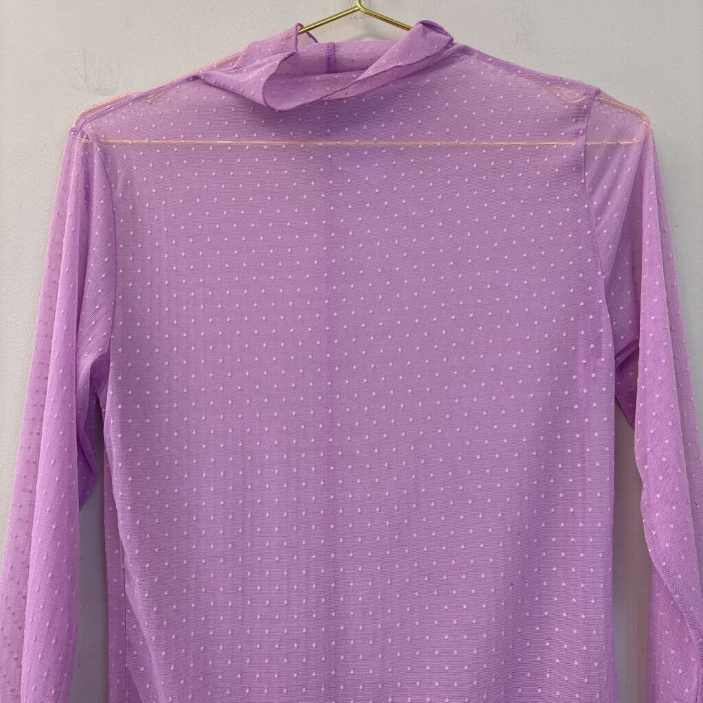 Intimately Free People Sheer Purple Dot Turtleneck Top Large