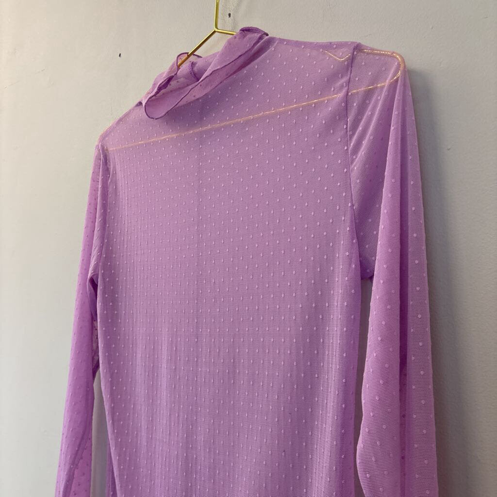 Intimately Free People Sheer Purple Dot Turtleneck Top Large