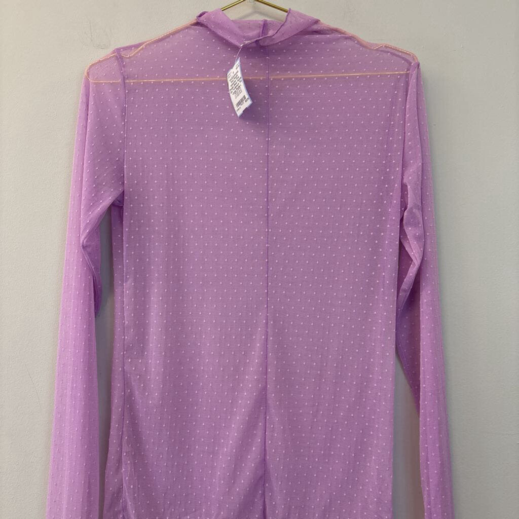 Intimately Free People Sheer Purple Dot Turtleneck Top Large