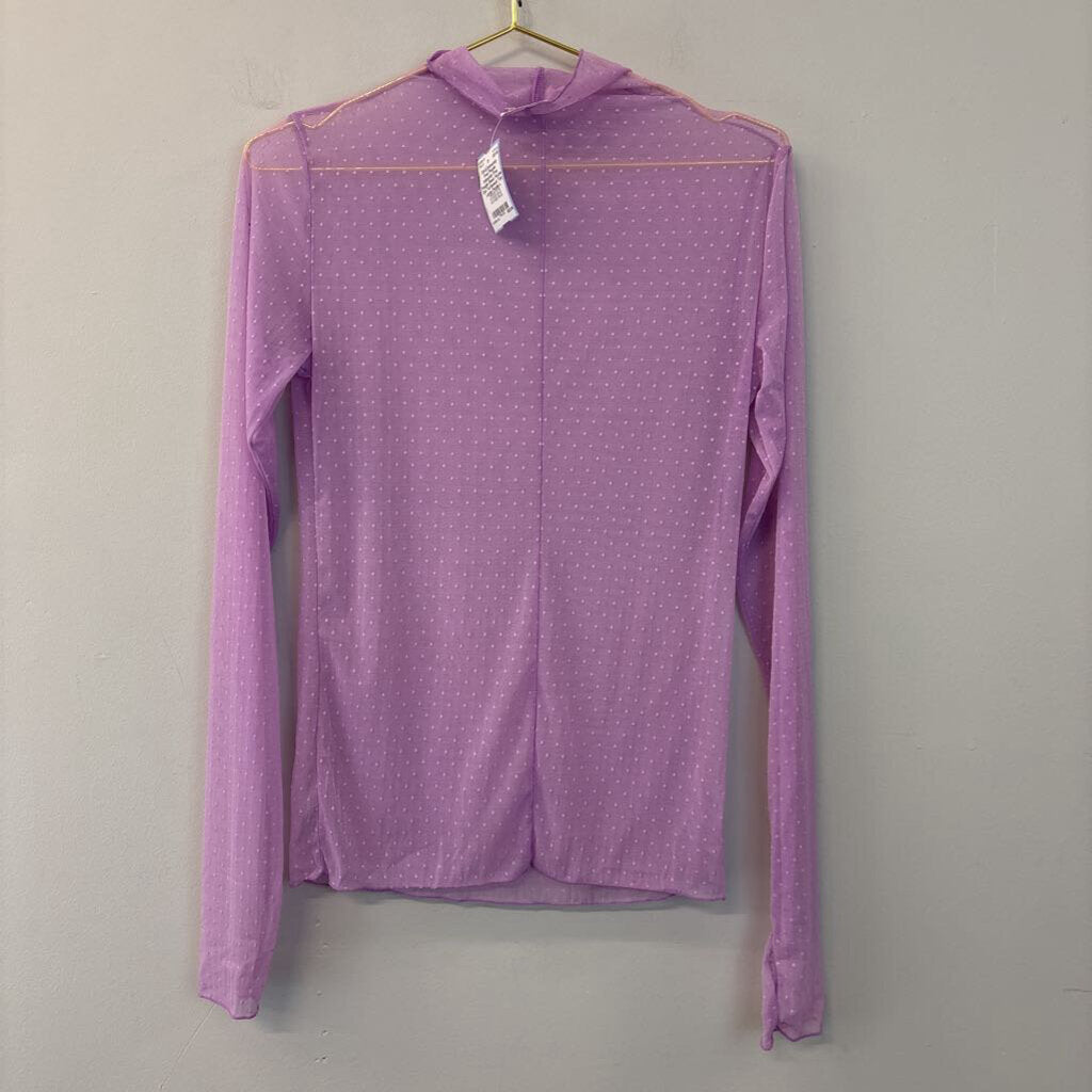 Intimately Free People Sheer Purple Dot Turtleneck Top Large