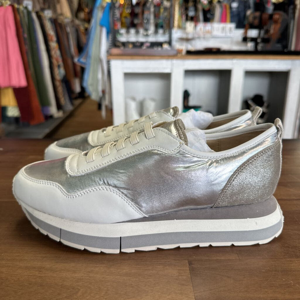 Naked Feet Kinetic Silver Platform Sneakers 10