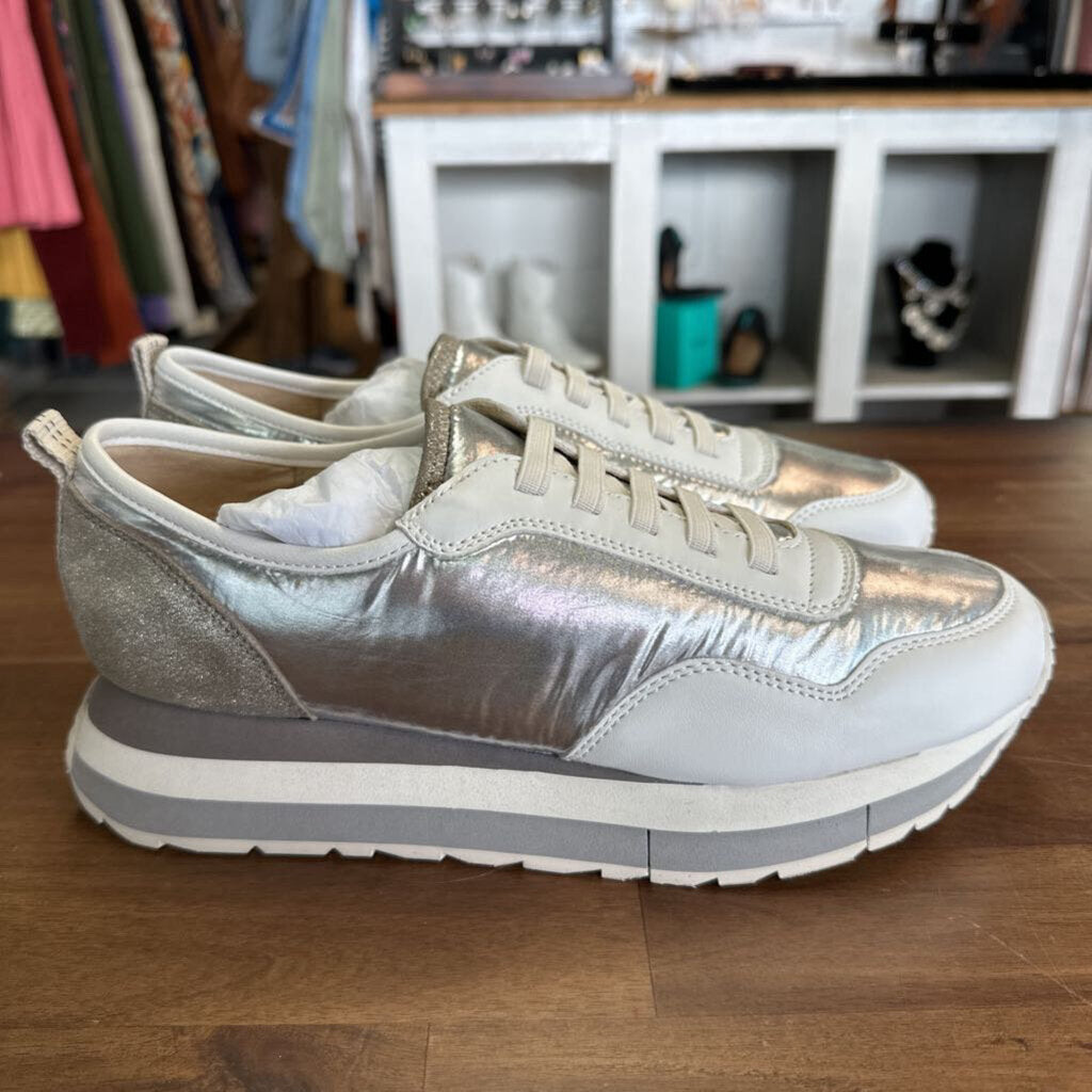 Naked Feet Kinetic Silver Platform Sneakers 10