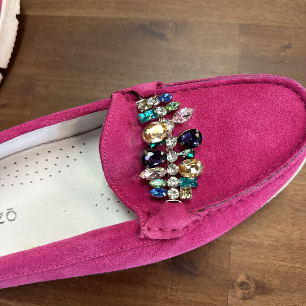 Di Chenzo Pink Suede Bejeweled Slip On Shoes 41