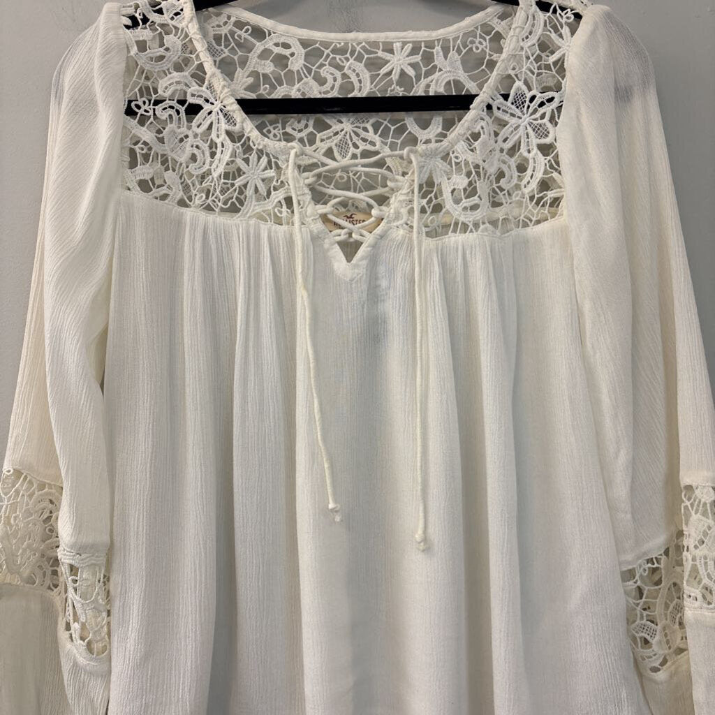 Hollister White Lace Detail Long Sleeve Top Small