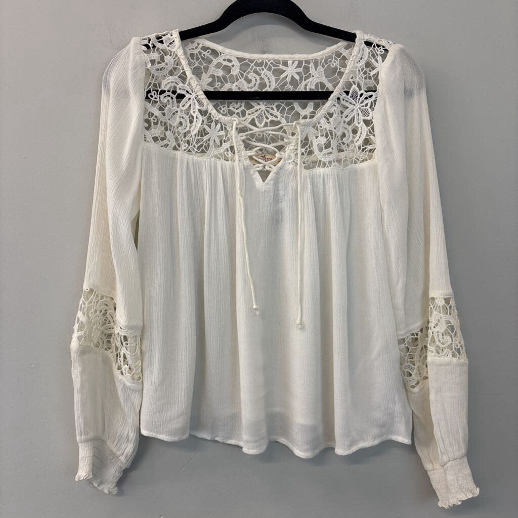 Hollister White Lace Detail Long Sleeve Top Small