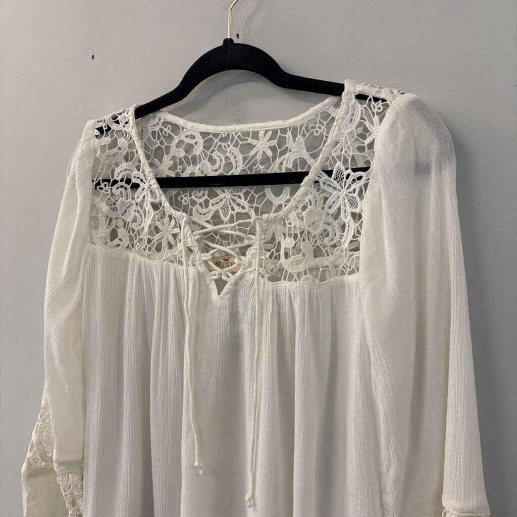 Hollister White Lace Detail Long Sleeve Top Small