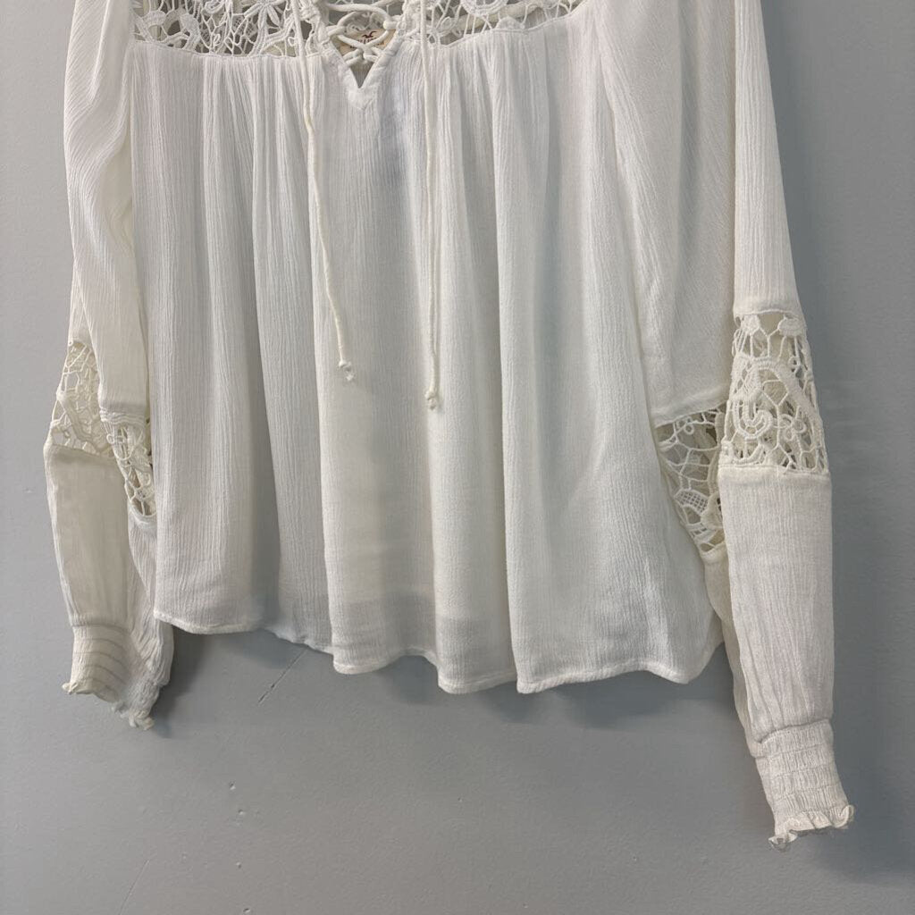 Hollister White Lace Detail Long Sleeve Top Small