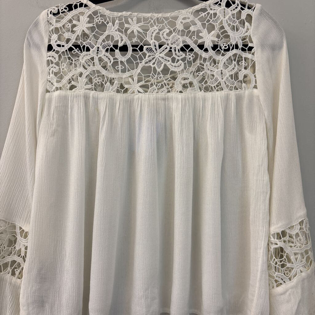 Hollister White Lace Detail Long Sleeve Top Small