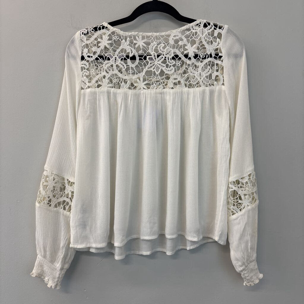 Hollister White Lace Detail Long Sleeve Top Small