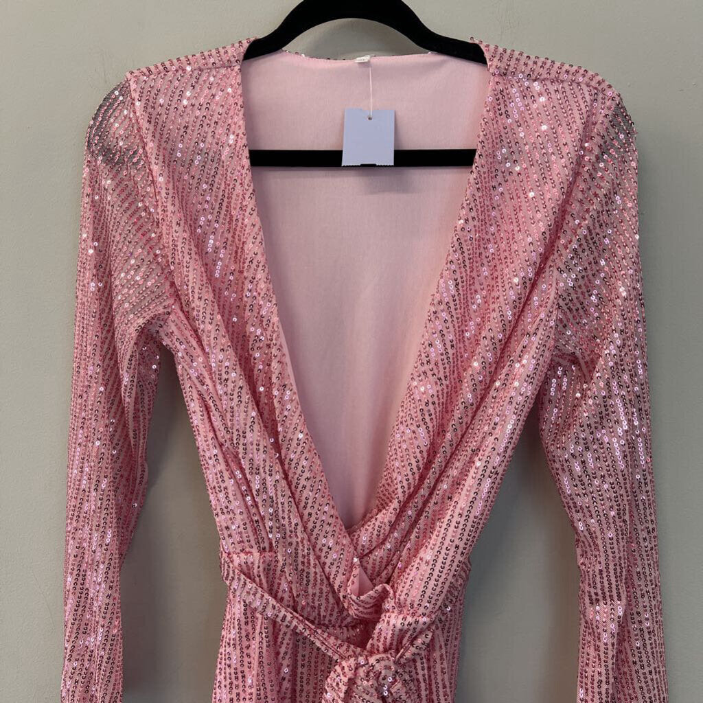 Pink Sequin Long Sleeve Romper Medium