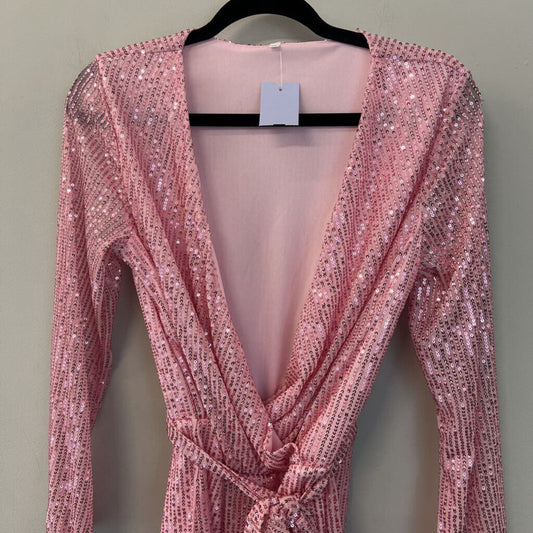 Pink Sequin Long Sleeve Romper Medium