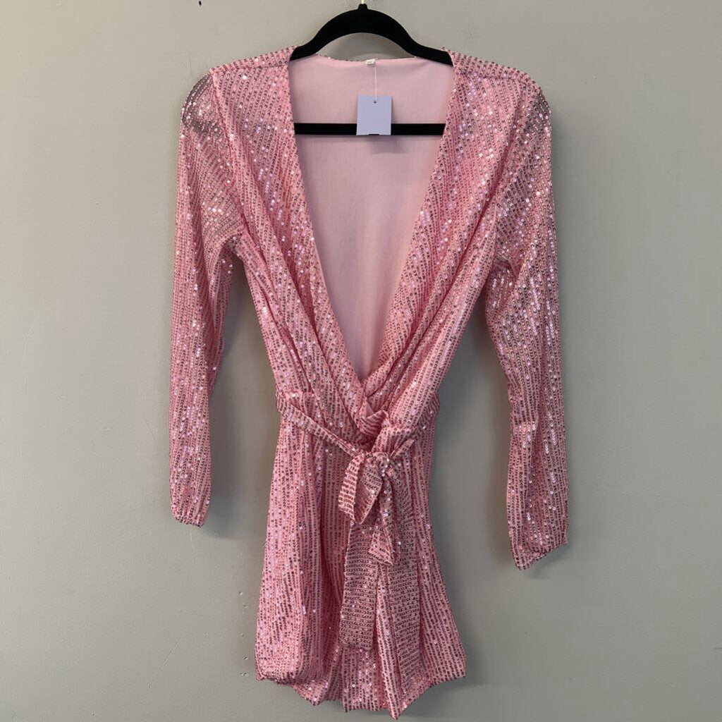 Pink Sequin Long Sleeve Romper Medium