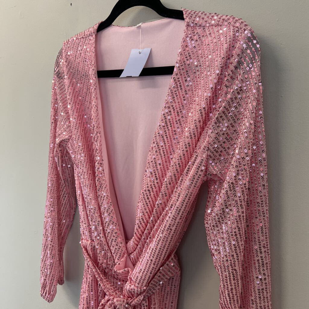 Pink Sequin Long Sleeve Romper Medium