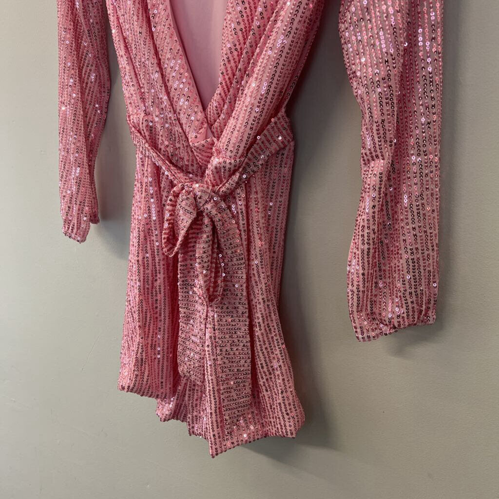 Pink Sequin Long Sleeve Romper Medium