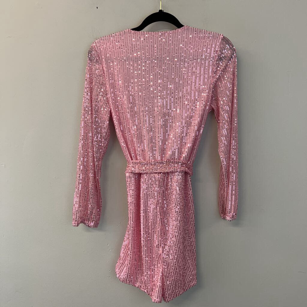 Pink Sequin Long Sleeve Romper Medium