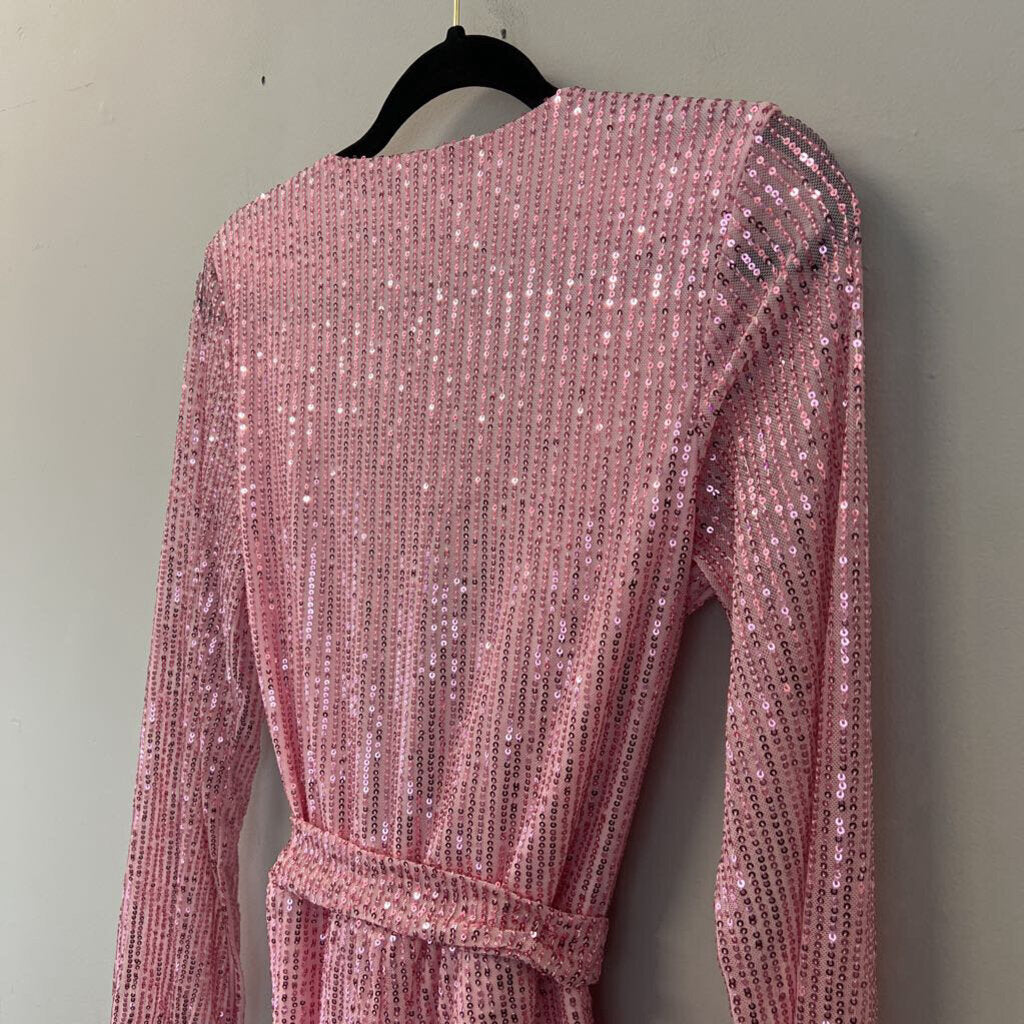 Pink Sequin Long Sleeve Romper Medium