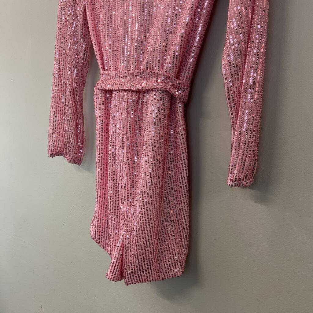 Pink Sequin Long Sleeve Romper Medium