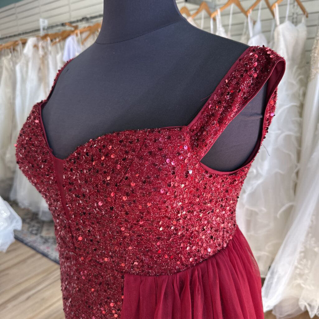 Burgundy Sequin Long Formal 1Xl