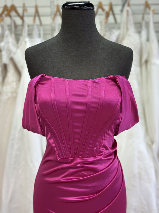 Hot Pink Silky Long Formal Medium