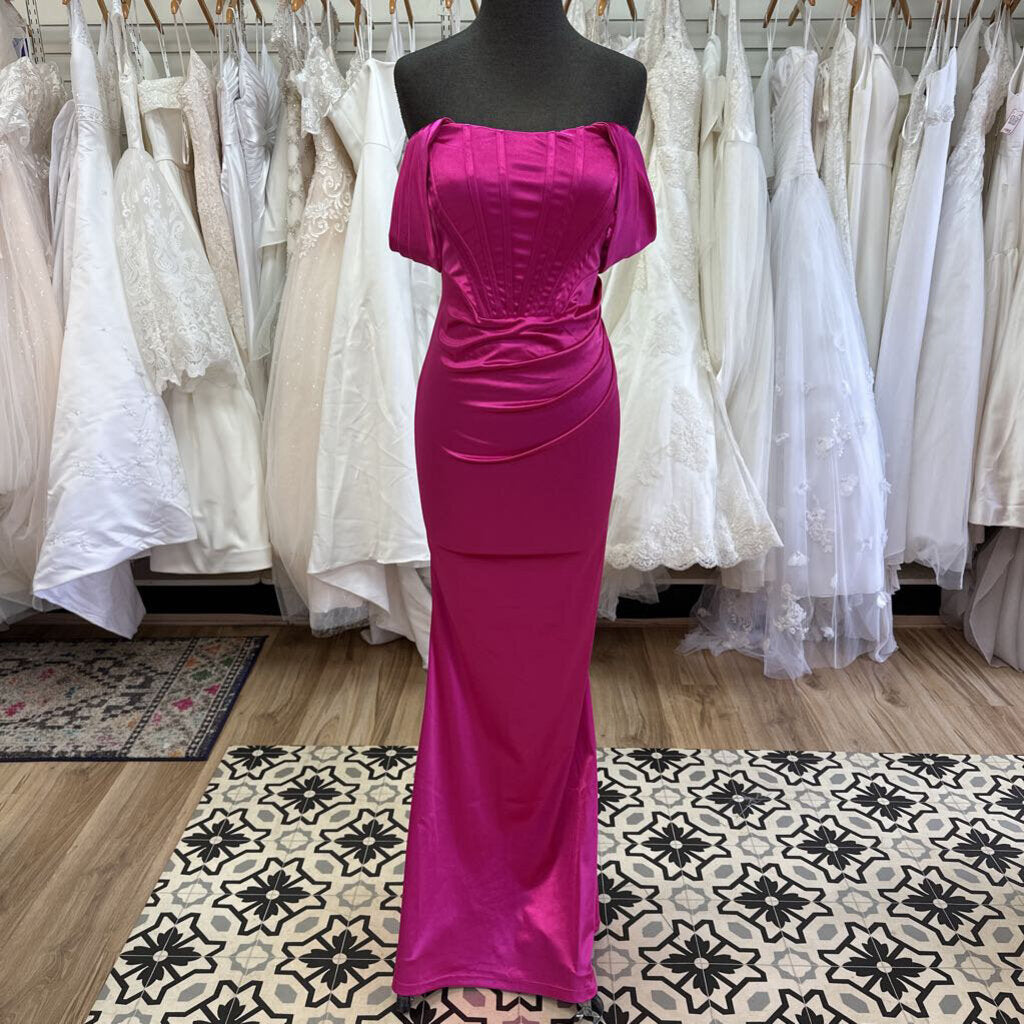 Hot Pink Silky Long Formal Medium